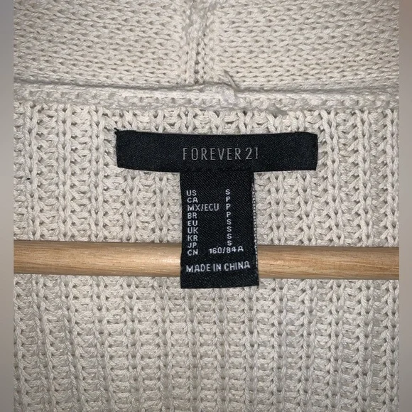 Forever 21 Lace Up V-Neck Sweater Chunky Knit Pullover Sweater Ivory color Sz S - Picture 2 of 10